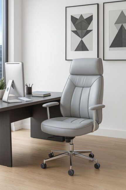 Grey Leather Executive Office Chair